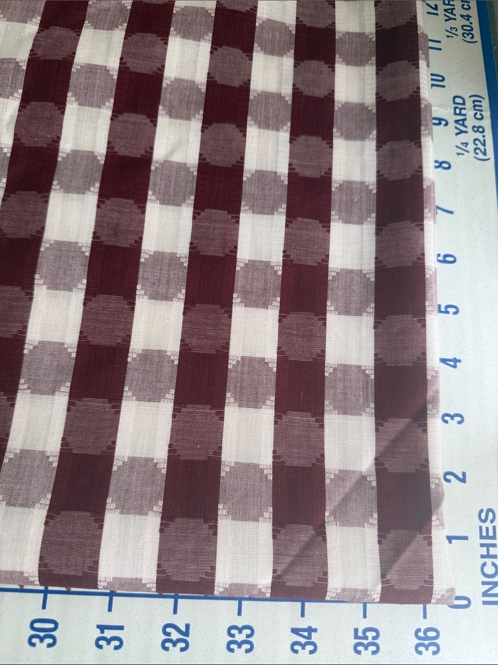 Vintage 60s 70s Burgundy Ivory Woven Check Fabric 5 Yards x 44” - Picture 6 of 13